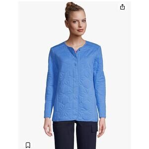 Lands’ End Periwinkle Blue Quilted Button Snap Coat Size Medium